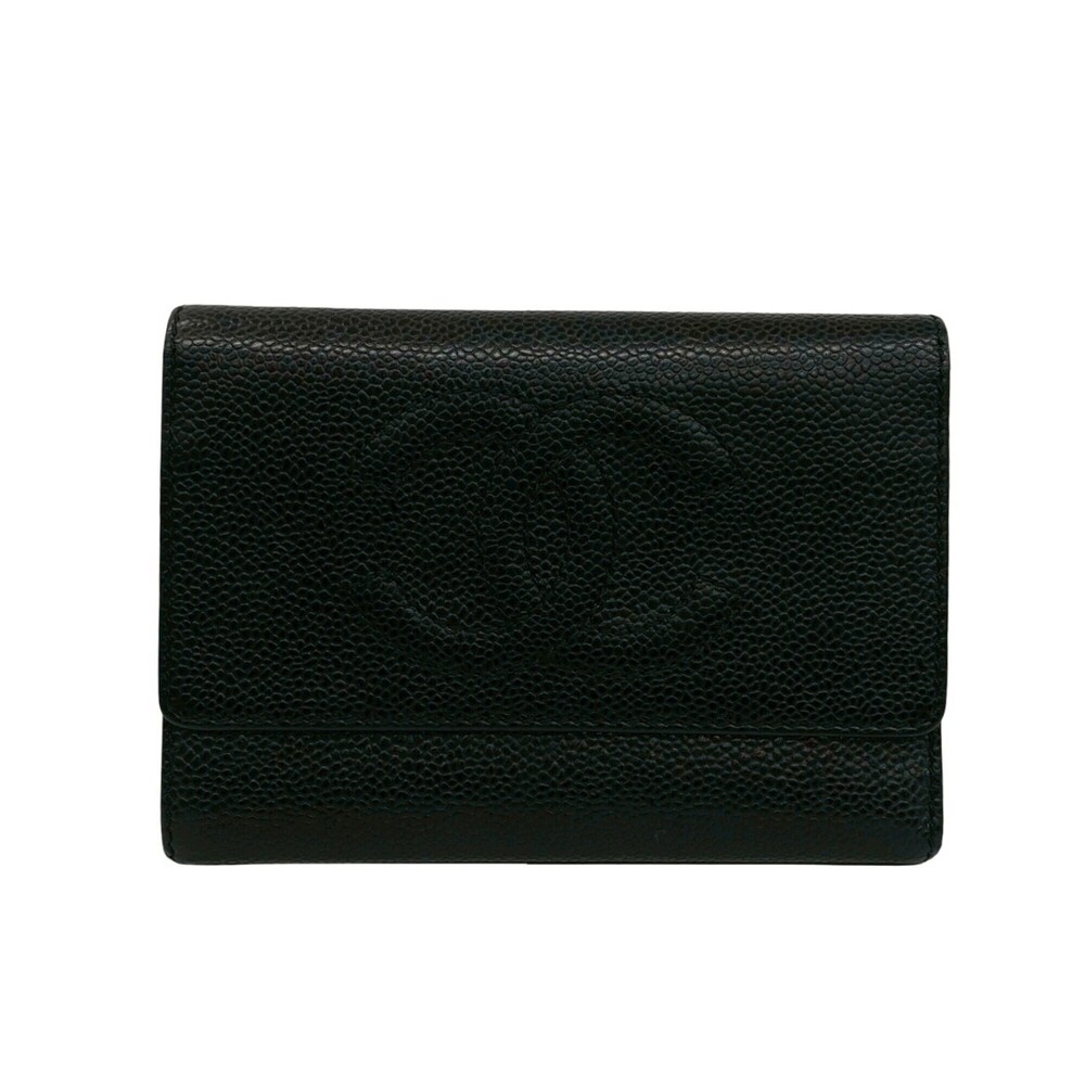 CHANEL Black Caviar Leather Logo Wallet